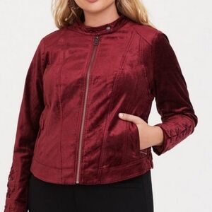 Torrid Burgundy Red Velvet Moto Jacket Size 1X